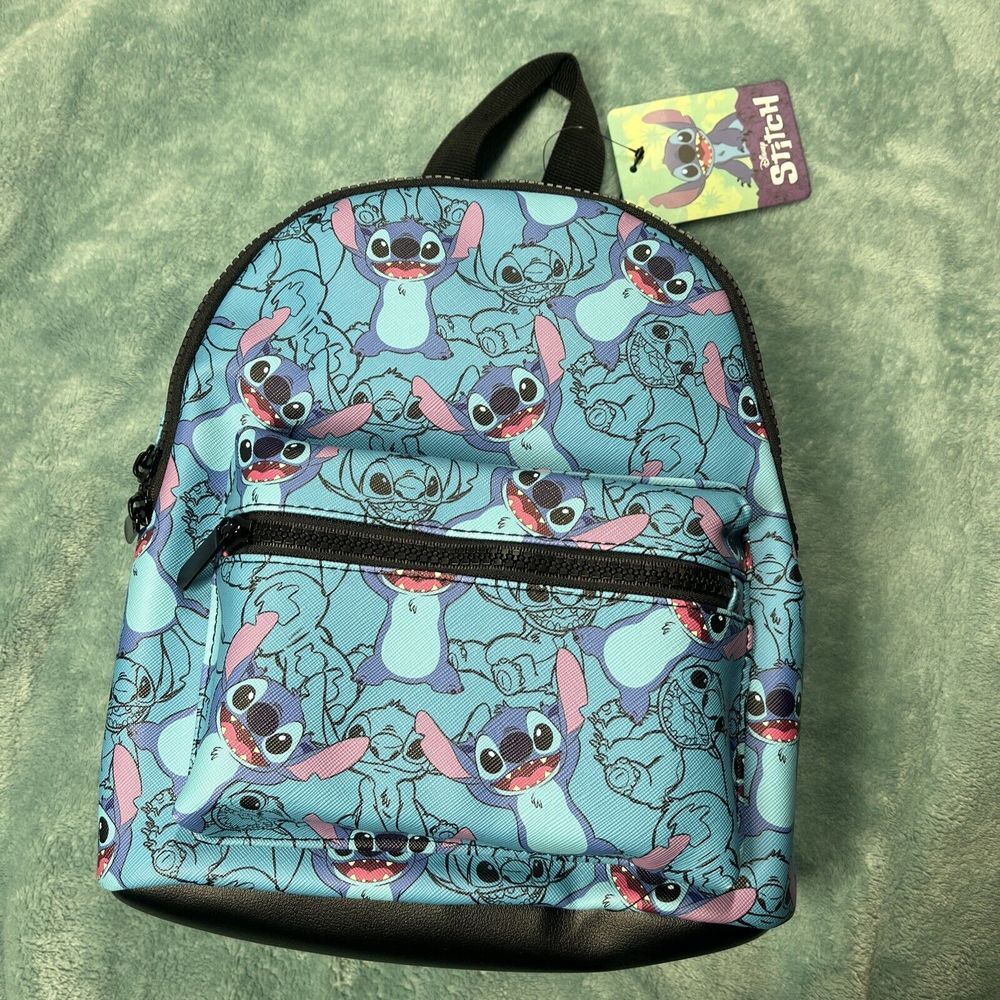 Disney Stitch Mini Backpack Bioworld Blue Handbag Purse 11"x9" Small LILO and
